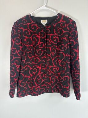 Talbots Women’s Red and Black 100% Silk Blazer Jacket, Size 14